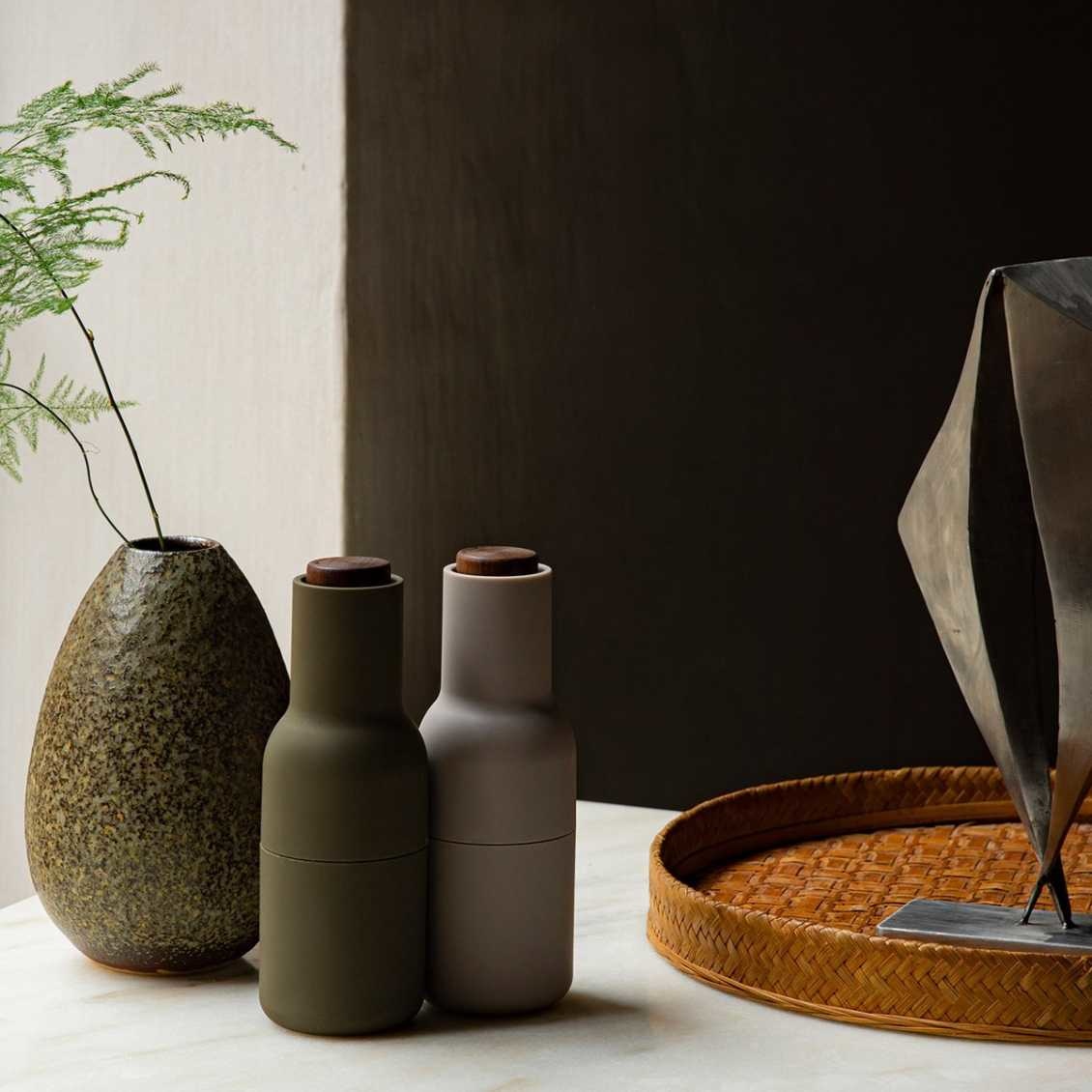 Audo Copenhagen Bottle Grinder, Hunting Green/Beige, Walnut, 2-pack