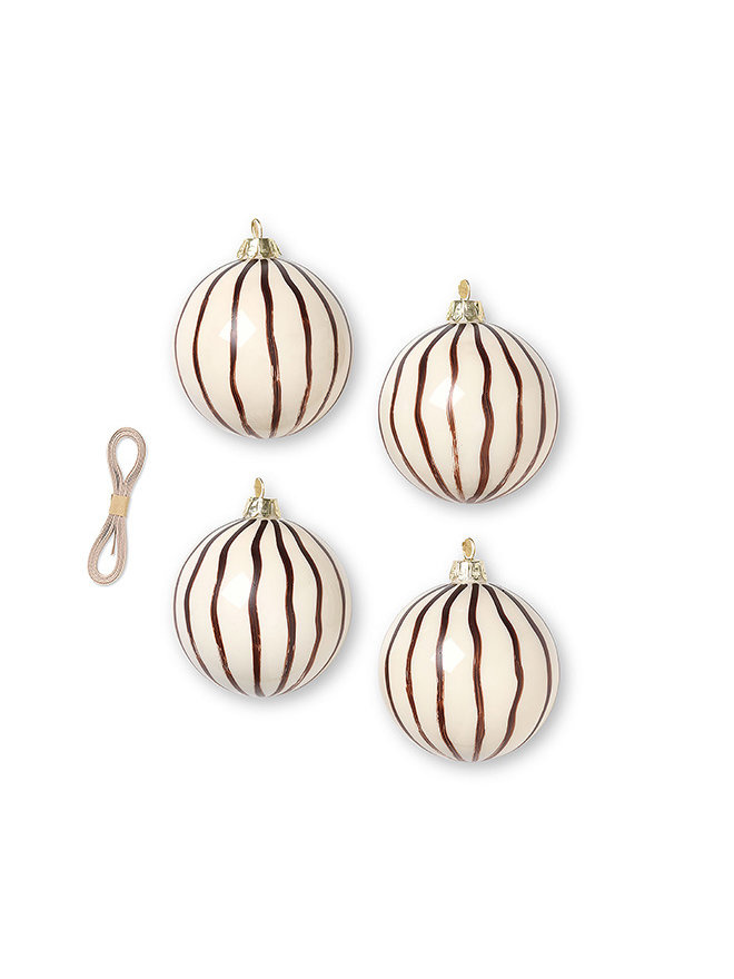 Ferm Living Christmas Glass Ornament 4 pcs - lines - red brown