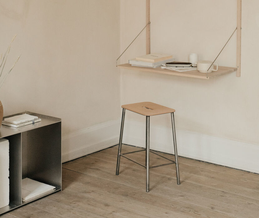 FRAMA ADAM stool | H50 | natural leather | raw steel