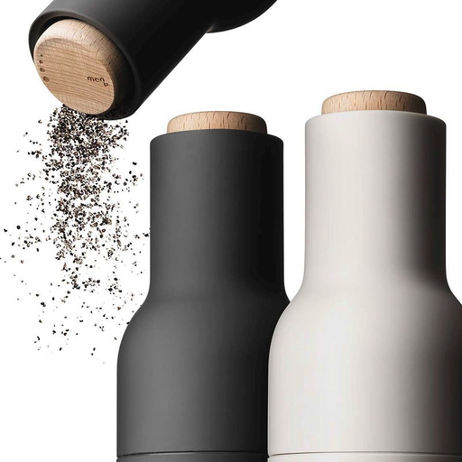 Audo Copenhagen Bottle Grinder, Sand Ceramic, Walnut, 2-pack