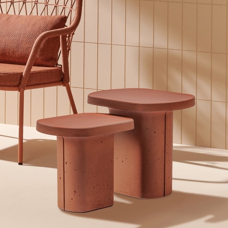 Pedrali CAEMENTUM coffe table, top 395x300mm, height 355mm, base 235x165mm, in terracotta concrete