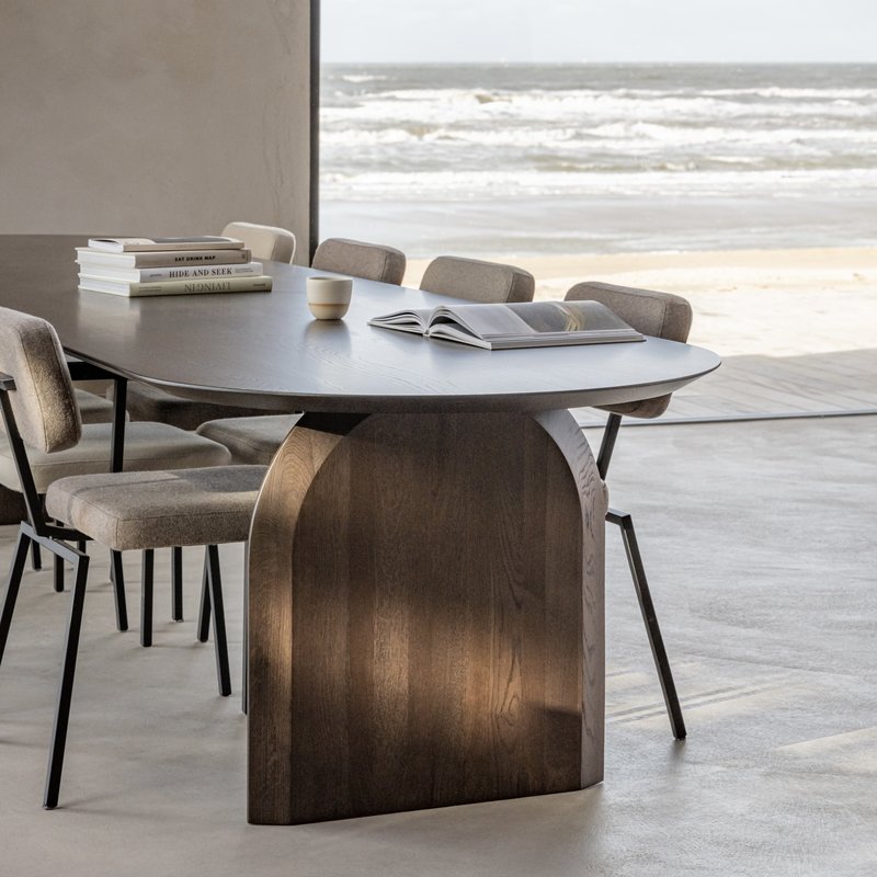 STUDIO HENK Eettafel plat ovaal - Slot - 220 x 90 cm - verjongd - Eiken gerookt gebeitst