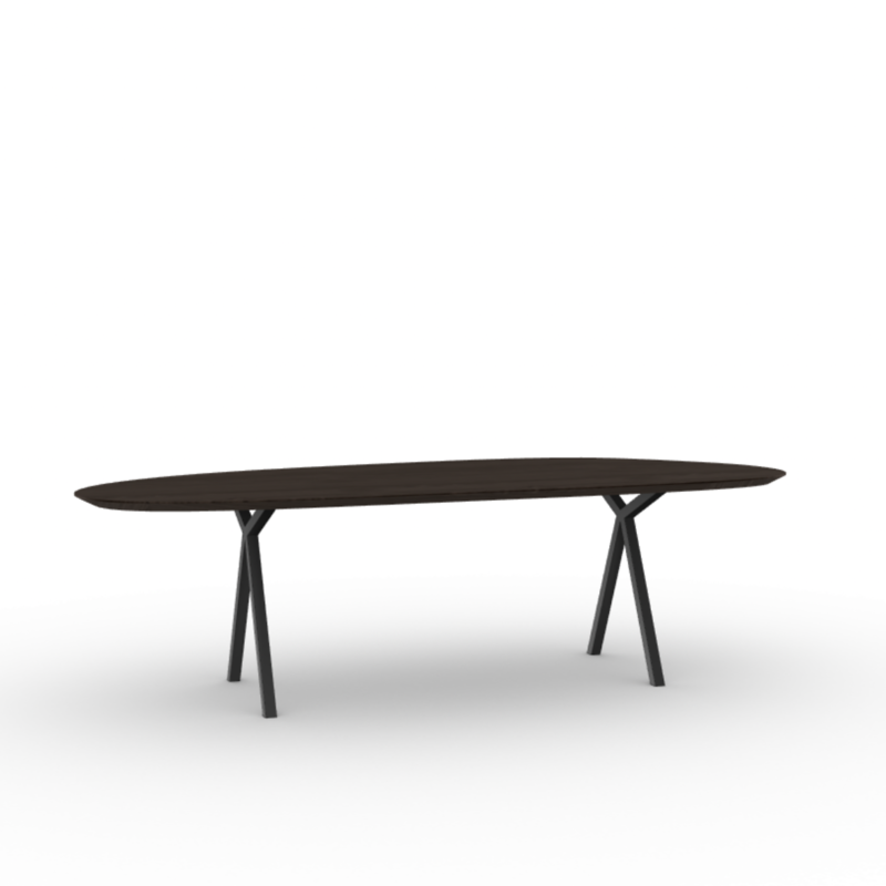 STUDIO HENK Eettafel Blob - Slim X-type - 200 x 100 cm - verjongd - Eiken gerookt gebeitst/Zwart onderstel