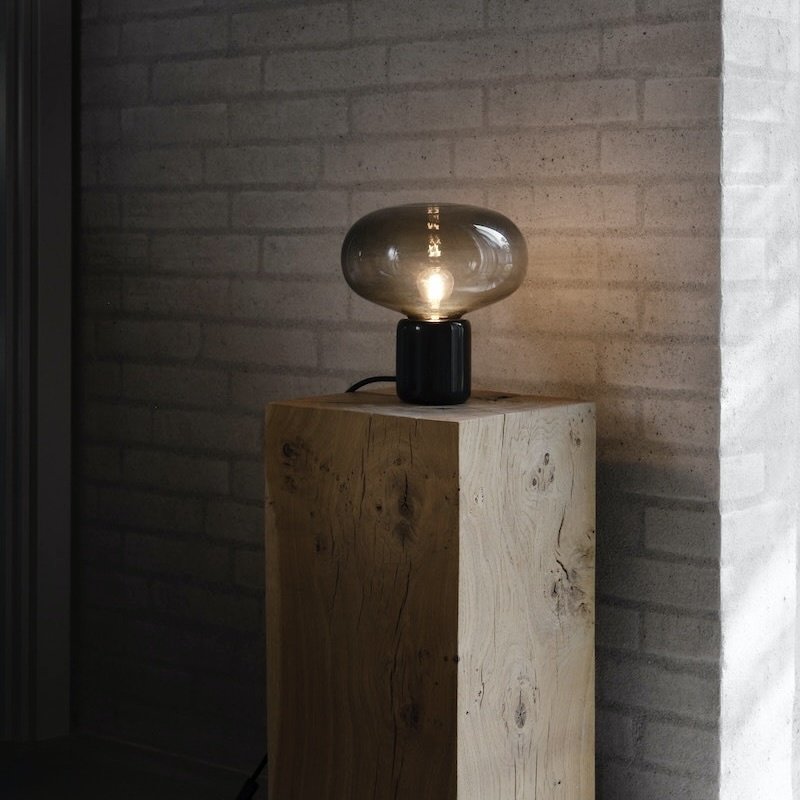 New Works Karl-Johan Table Lamp, Black Marquina w. Smoked Glass
