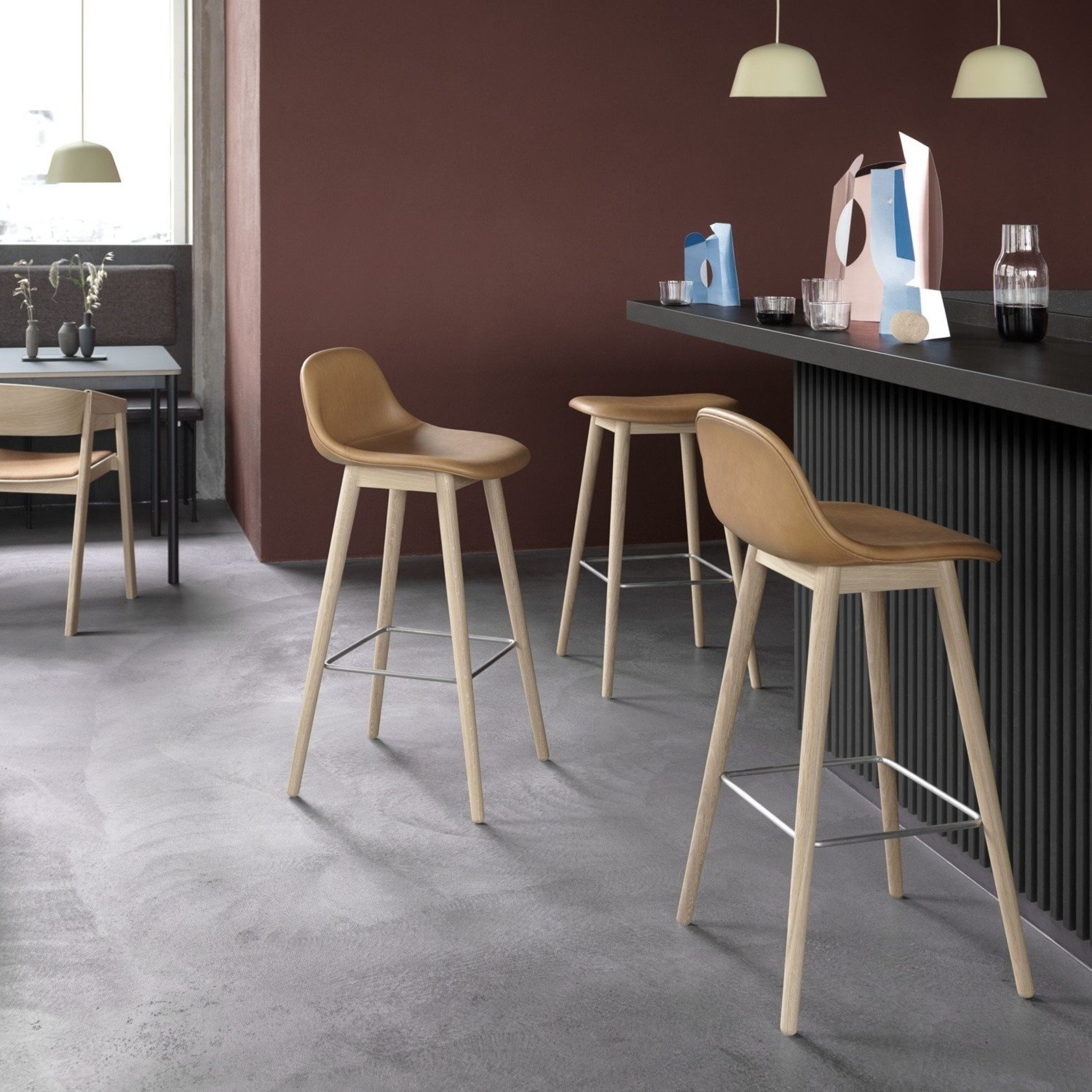 Muuto Fiber Counter Stool w.Back Wood Base H65