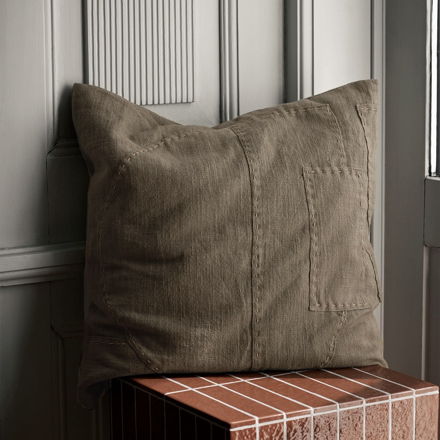 Ferm Living Darn Cushion - Dark Taupe