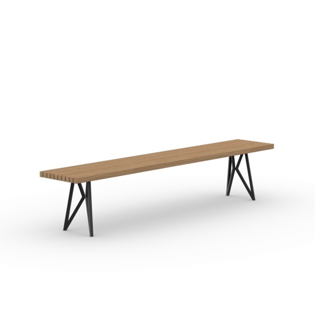STUDIO HENK Butterfly Outdoor Bench 200 cm - Iroko, Staal zwarte poedercoating