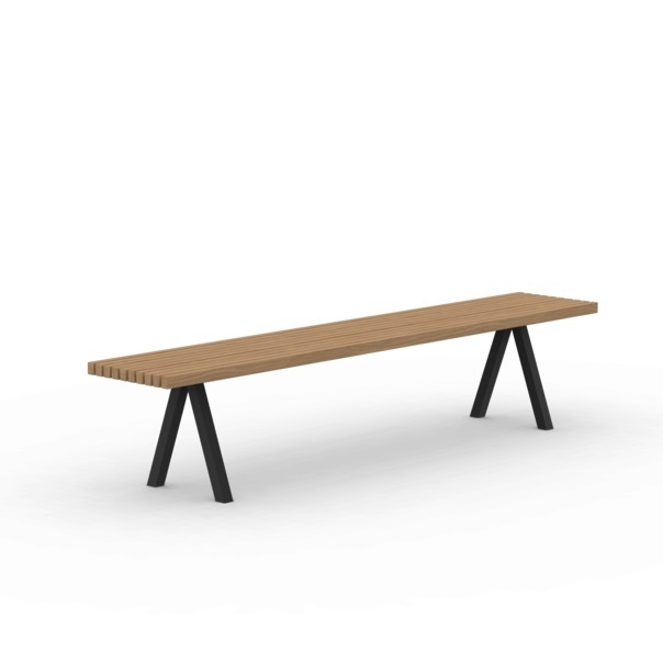 STUDIO HENK Slim-X type Outdoor Bench 200 cm - Iroko, Staal zwarte poedercoating