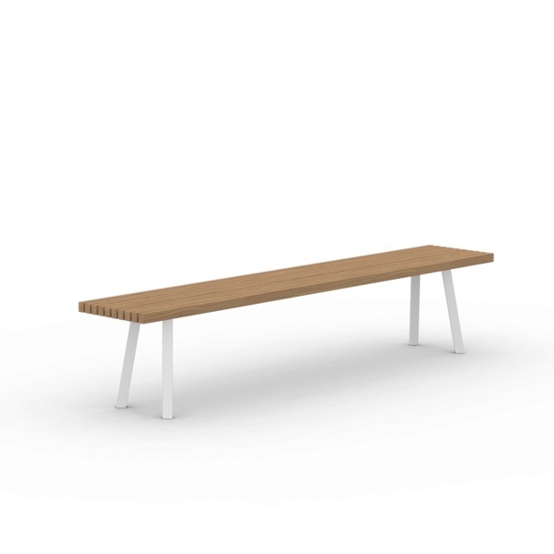 STUDIO HENK New Classic Outdoor Bench 200 cm - Iroko, Staal witte poedercoating