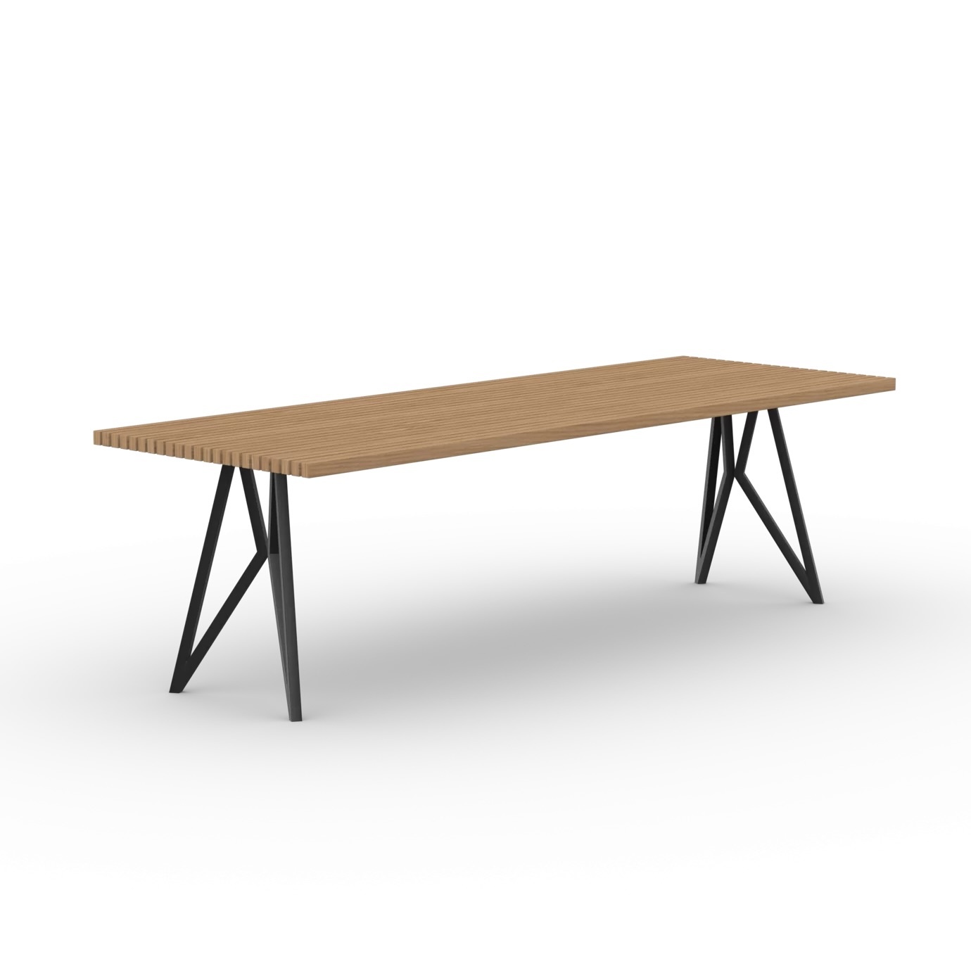 STUDIO HENK Butterfly Outdoor Tafel 220 cm - FSC gecertificeerd Iroko hout, zwart stalen frame