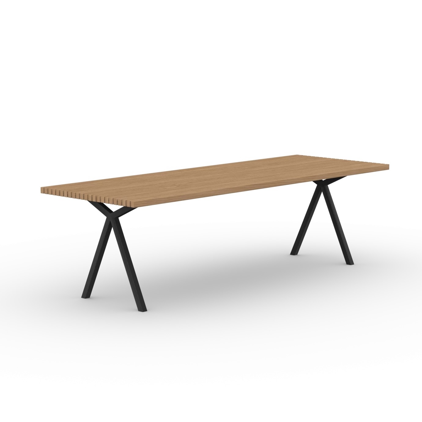 STUDIO HENK Slim-X type Outdoor Tafel 220 cm - FSC gecertificeerd Iroko hout, zwart stalen frame