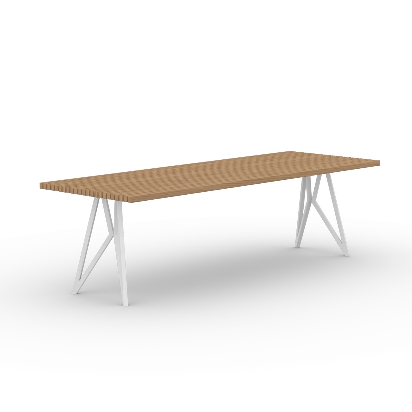 STUDIO HENK Butterfly Outdoor Tafel 220 cm - FSC gecertificeerd Iroko hout, wit stalen frame