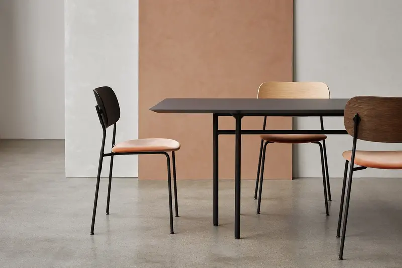Audo Copenhagen Co Dining Chair, Black Steel Base, Dark Stained Oak Seat and Back