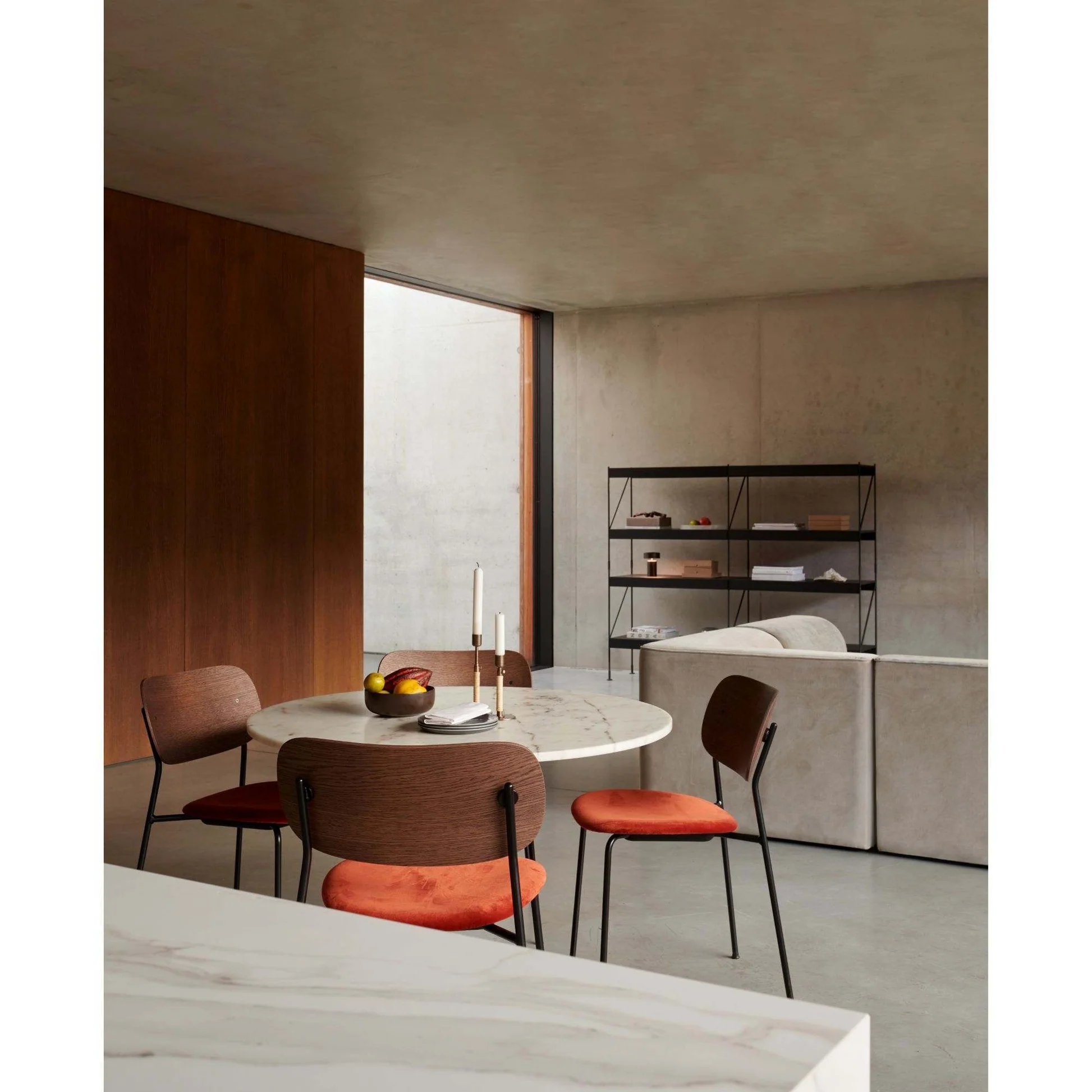 Audo Copenhagen Co Dining Chair, Black Steel Base, Dark Stained Oak Seat and Back