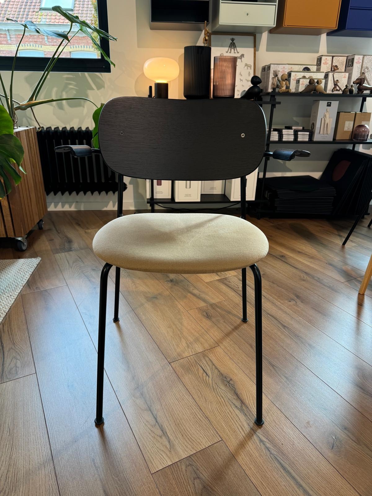 Audo Copenhagen Co Dining Chair with Arms, Black Steel Base, Hot Madison CH1249/988 Seat/ Black Wooden Back