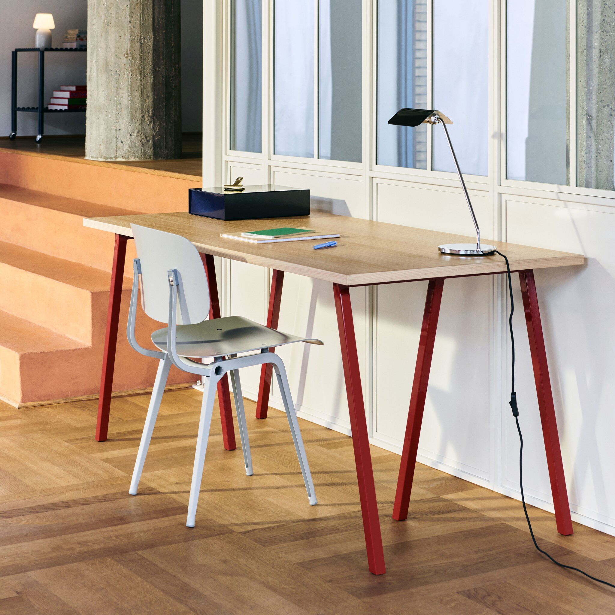 HAY Loop Stand Table 250 x 92,5 cm Incl. Support - White laminate/White powder coated steel base - SHOWROOM MODEL