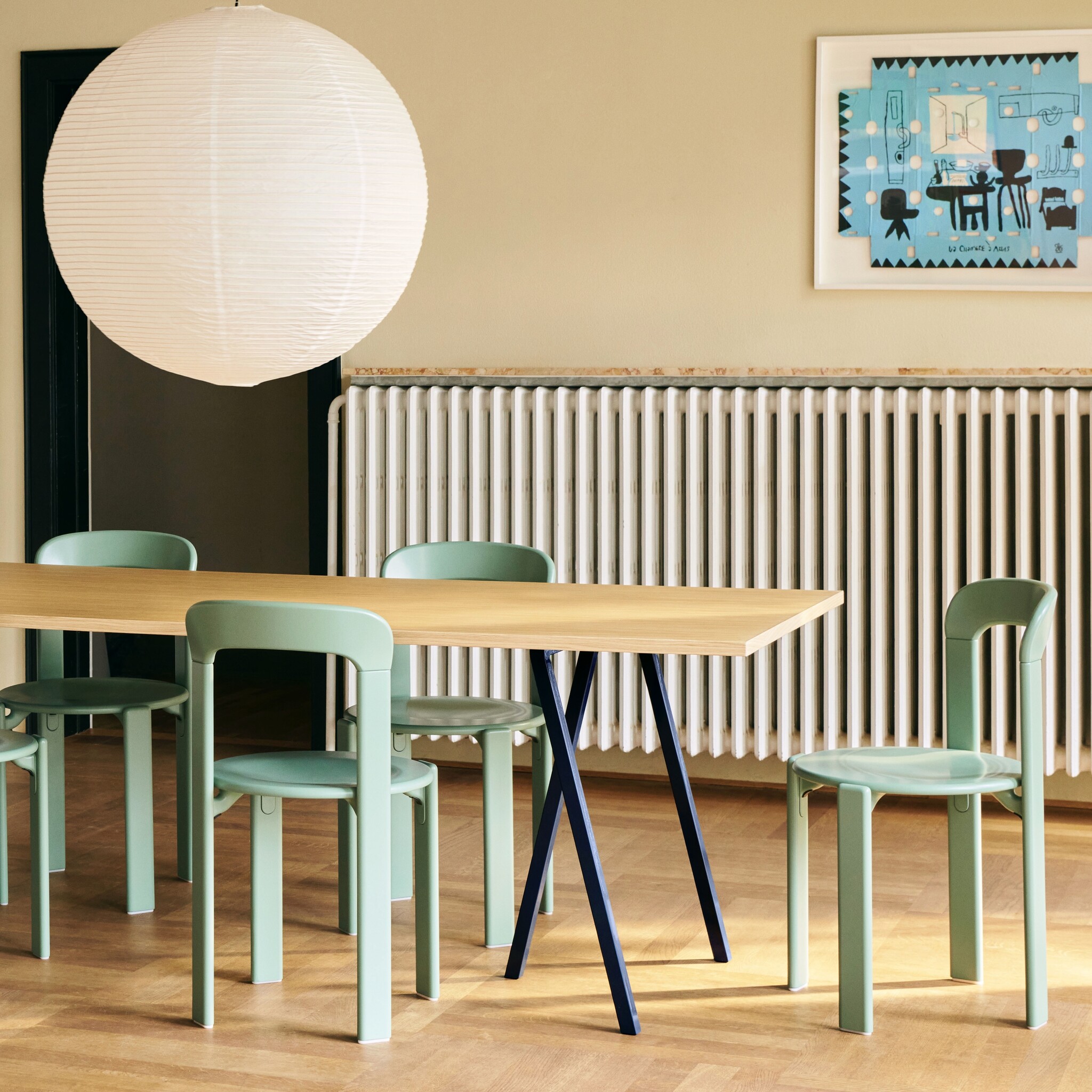 HAY Loop Stand Table 250 x 92,5 cm Incl. Support - White laminate/White powder coated steel base - SHOWROOM MODEL