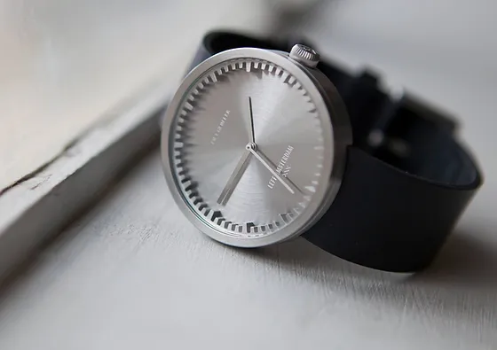 Tube watch D38 steel black leather strap