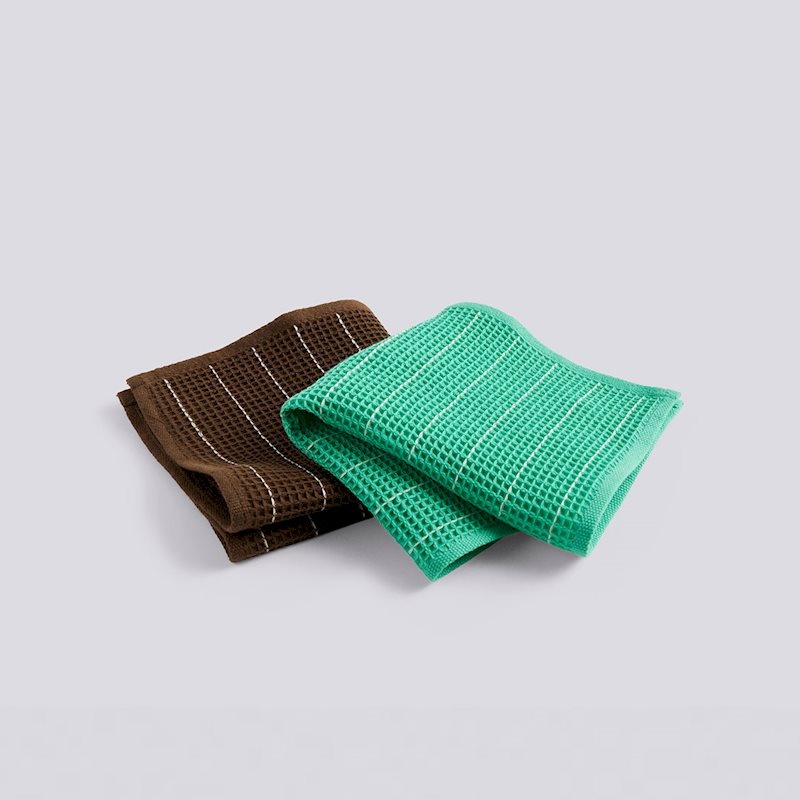HAY Canteen Dish Cloth Set of 2 - Chocolate pinstripe/Emerald pinstripe