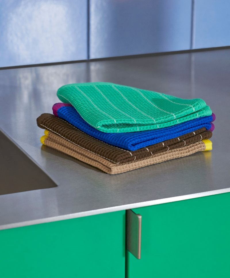 HAY Canteen Dish Cloth Set of 2 - Chocolate pinstripe/Emerald pinstripe