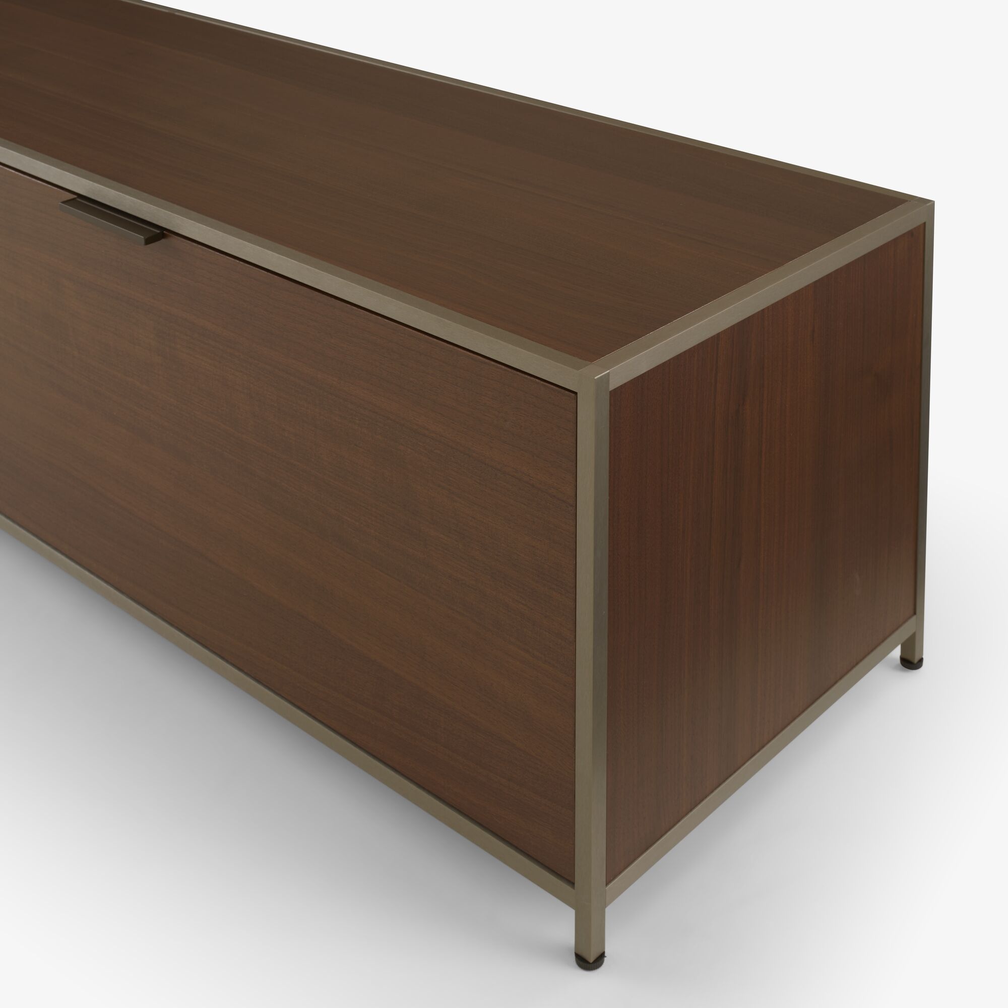 Ligne Roset Dita Tv cabinet 1 drawer + 1 flap door - donker notenhout/brushed bronze