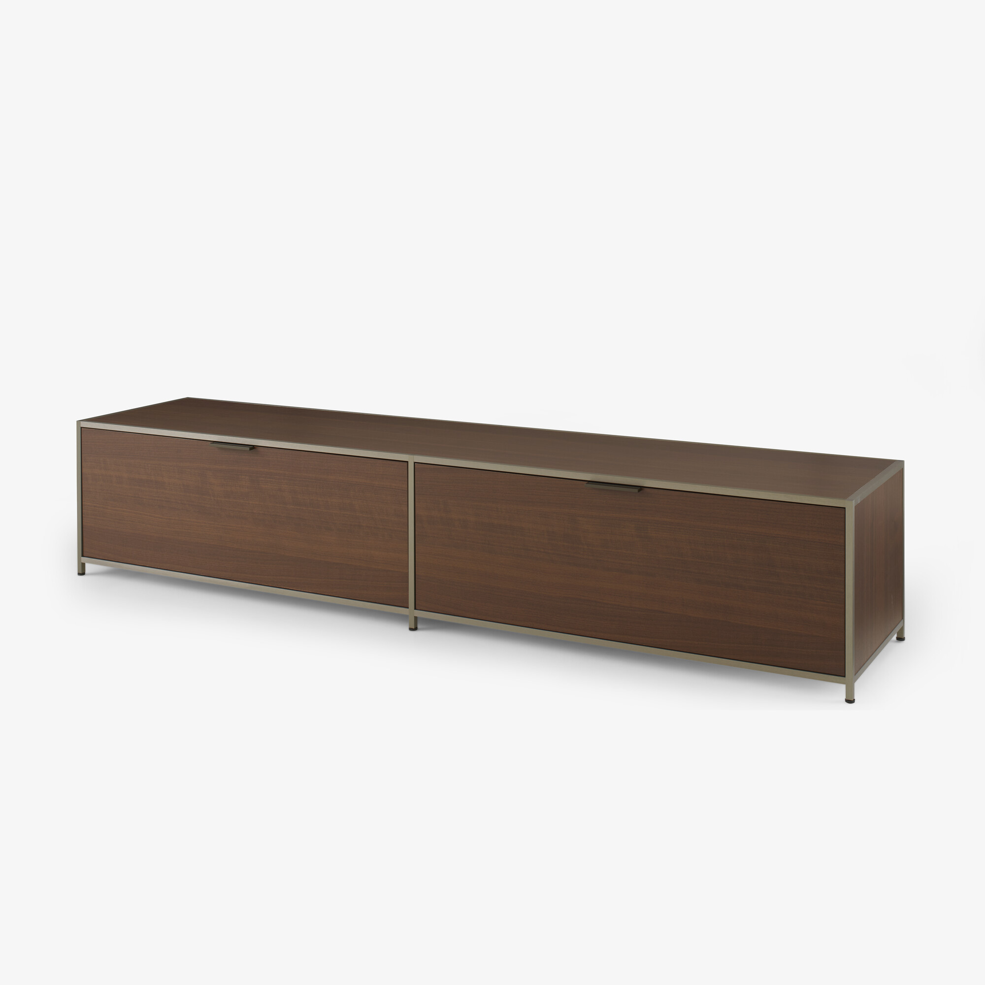 Ligne Roset Dita Tv cabinet 1 drawer + 1 flap door - donker notenhout/brushed bronze