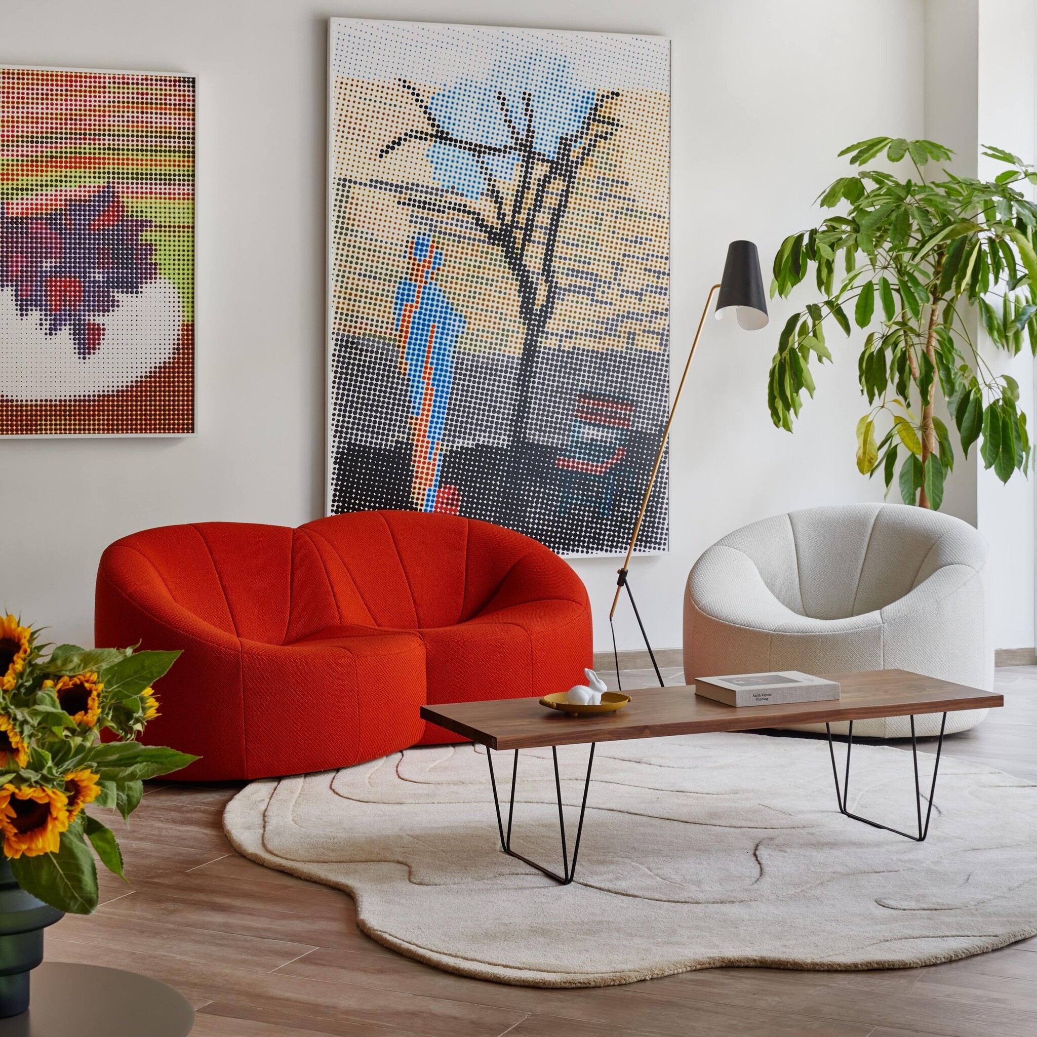 Ligne Roset Pumpkin Swivelling armchair - Coda Creme/Kiwi