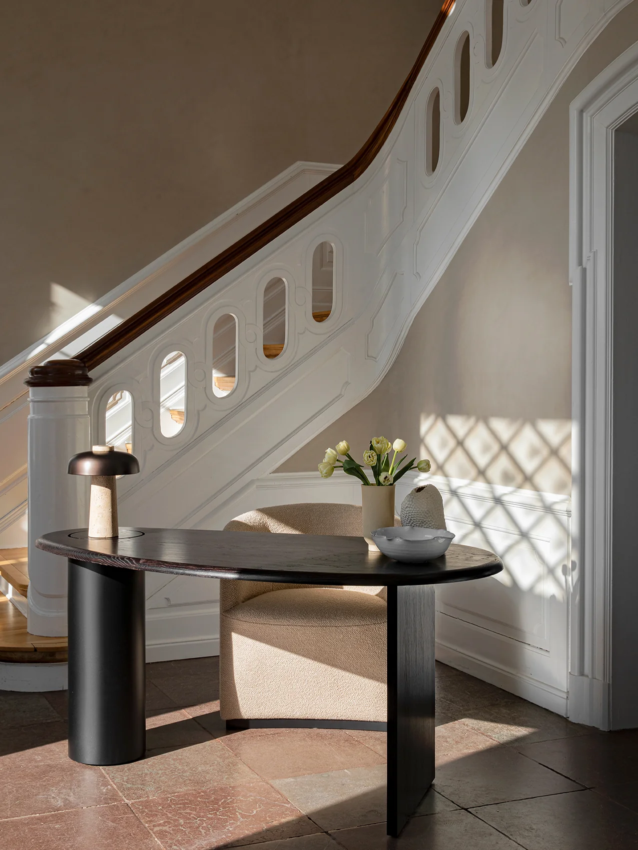 Audo Copenhagen Reverse, Table Lamp, Travertine, Bronzed Brass