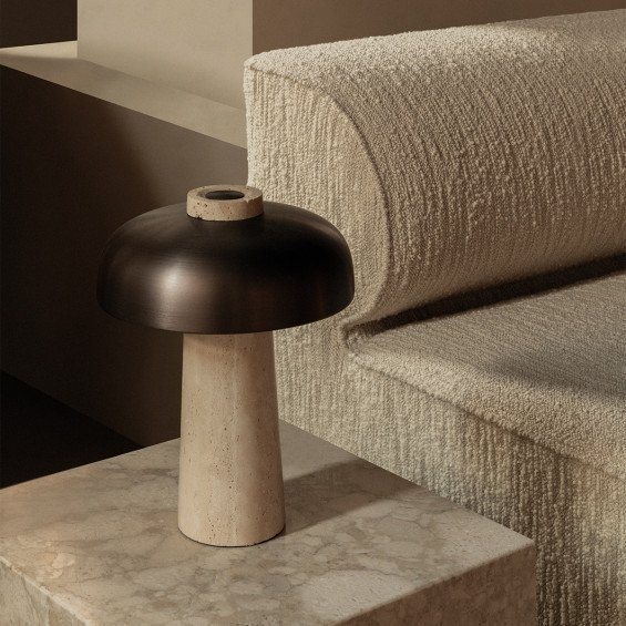 Audo Copenhagen Reverse, Table Lamp, Travertine, Bronzed Brass