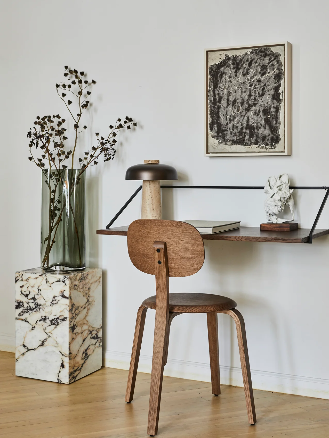 Audo Copenhagen Reverse, Table Lamp, Travertine, Bronzed Brass