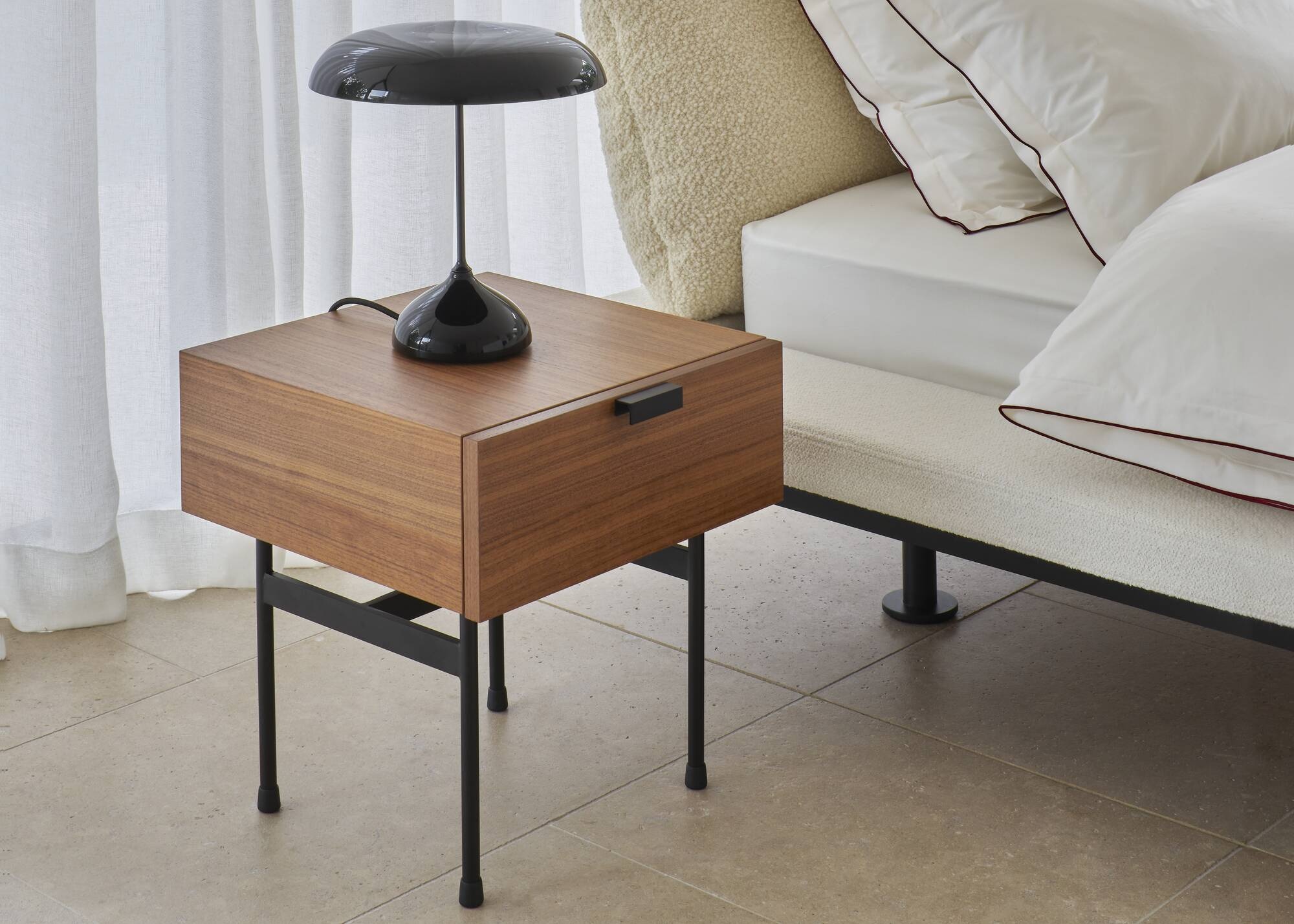 Ligne Roset Tanis Bedside Table - Walnut/Black Fenix Laminate