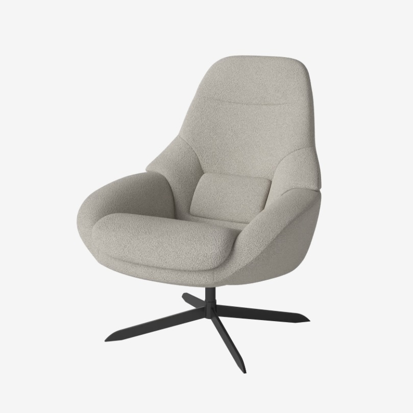 Bolia Saga Armchair with return swivel function with footstool and headrest - Paza Sand, Black Lacquered Steel