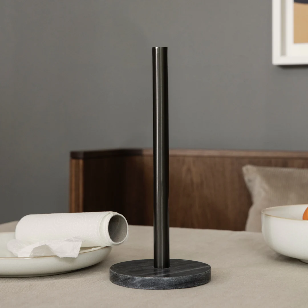 Ferm Living Paper Towel Holder / Kitchen Towel Stand - Black Marble & Black Brass