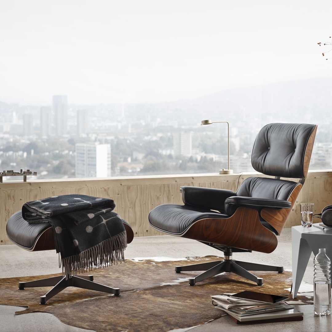 Vitra Eames Lounge Chair - Leder Premium Umbra Grey/Notenhout Zwart Gepigmenteerd