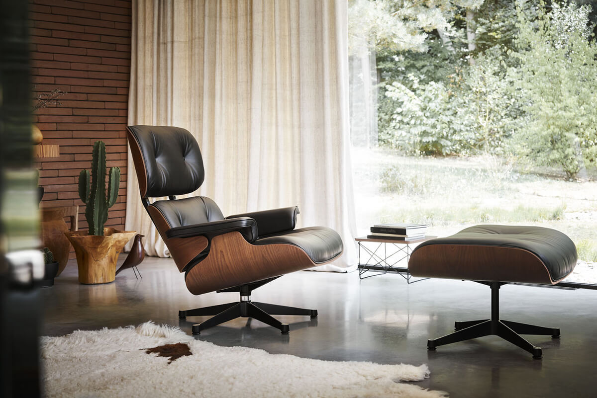Vitra Eames Lounge Chair - Leder Premium Umbra Grey/Notenhout Zwart Gepigmenteerd