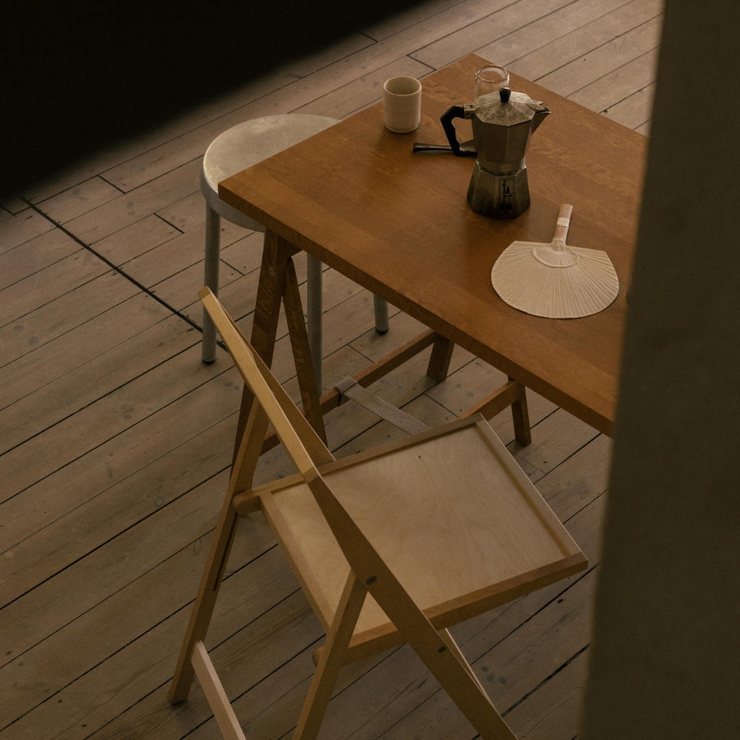 FRAMA Folding Flat Trestle Table - Warm Brown Birch