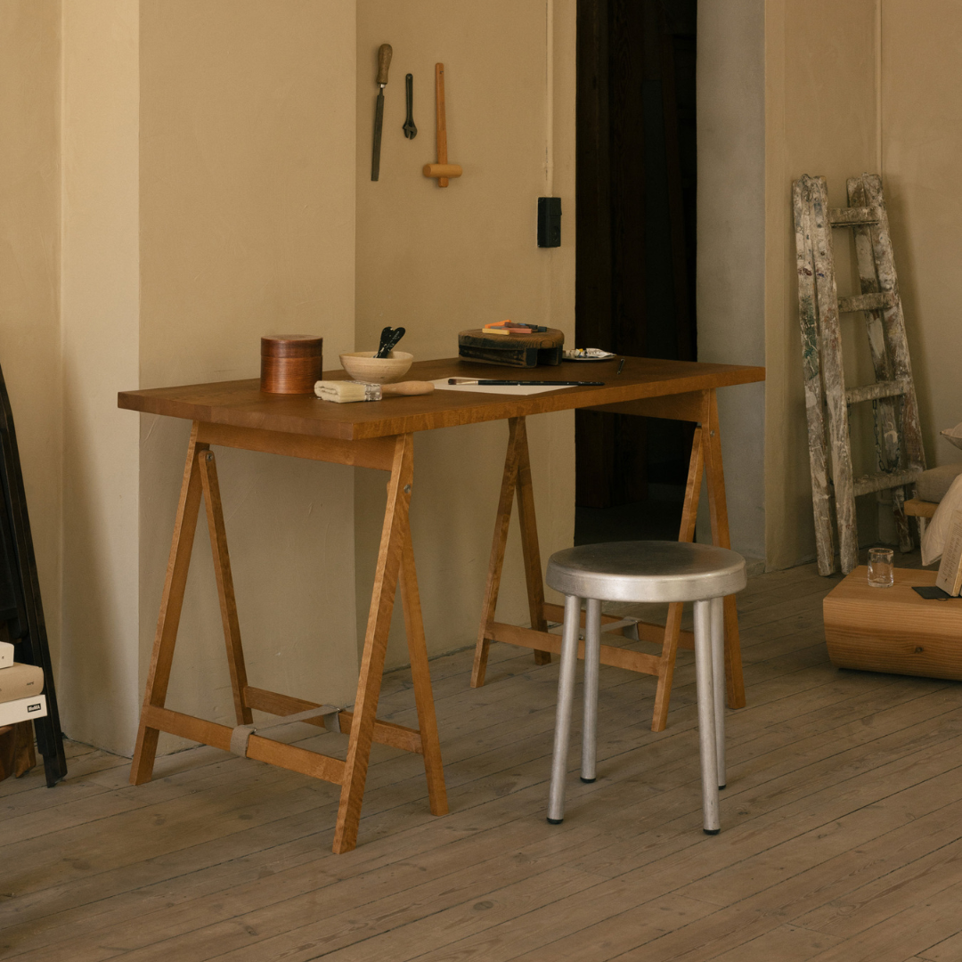 FRAMA Folding Flat Trestle Table - Warm Brown Birch