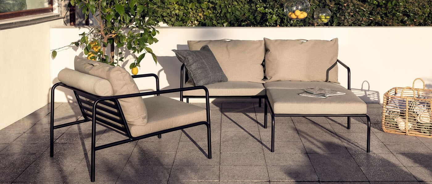 Houe AVON 2-seater sofa - Black - Sunbrella/Heritage Ash + Cover - SHOWROOMMODEL