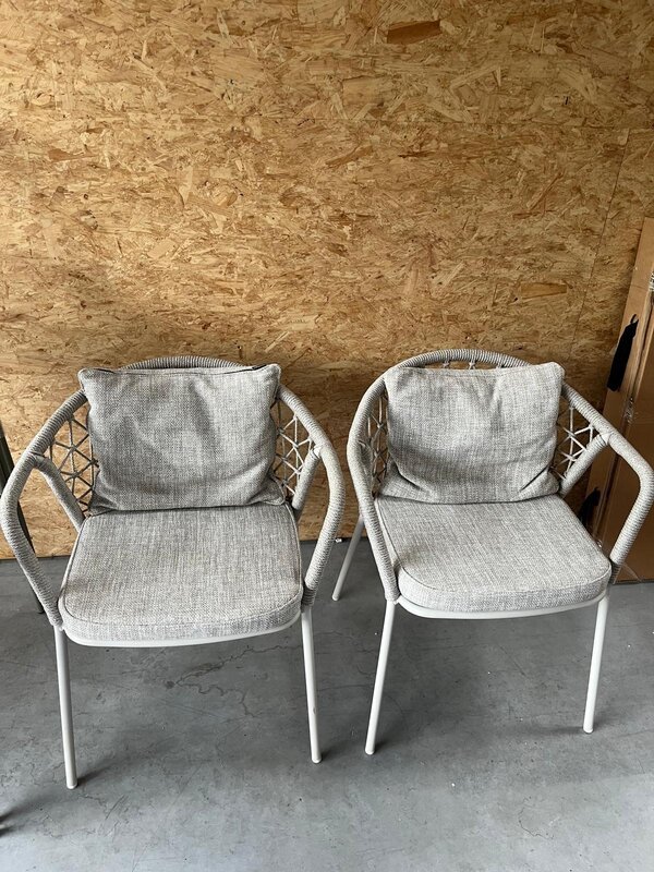 Pedrali Armchair PANAREA, seat and back cushion, frame powder-coated, flat rope beige - Set of 2