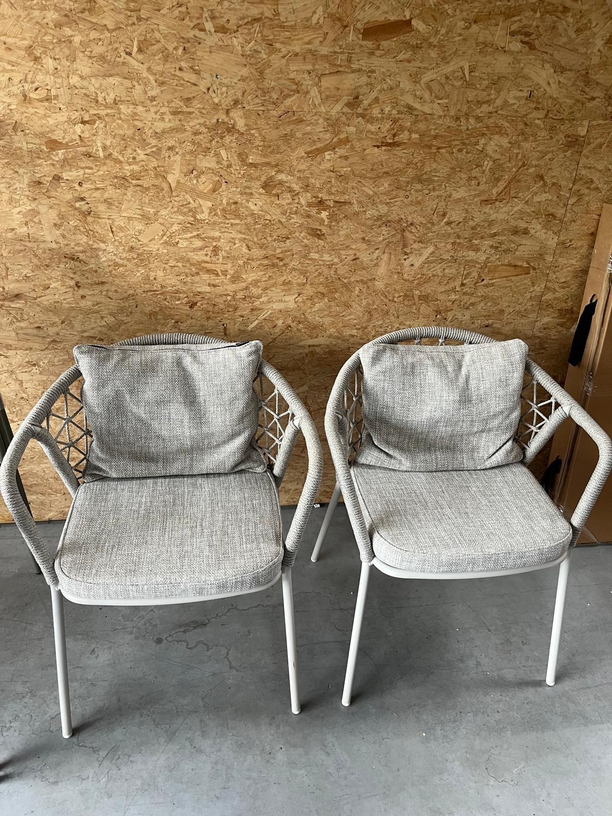 Pedrali Armchair PANAREA, seat and back cushion, frame powder-coated, flat rope beige - Set of 2