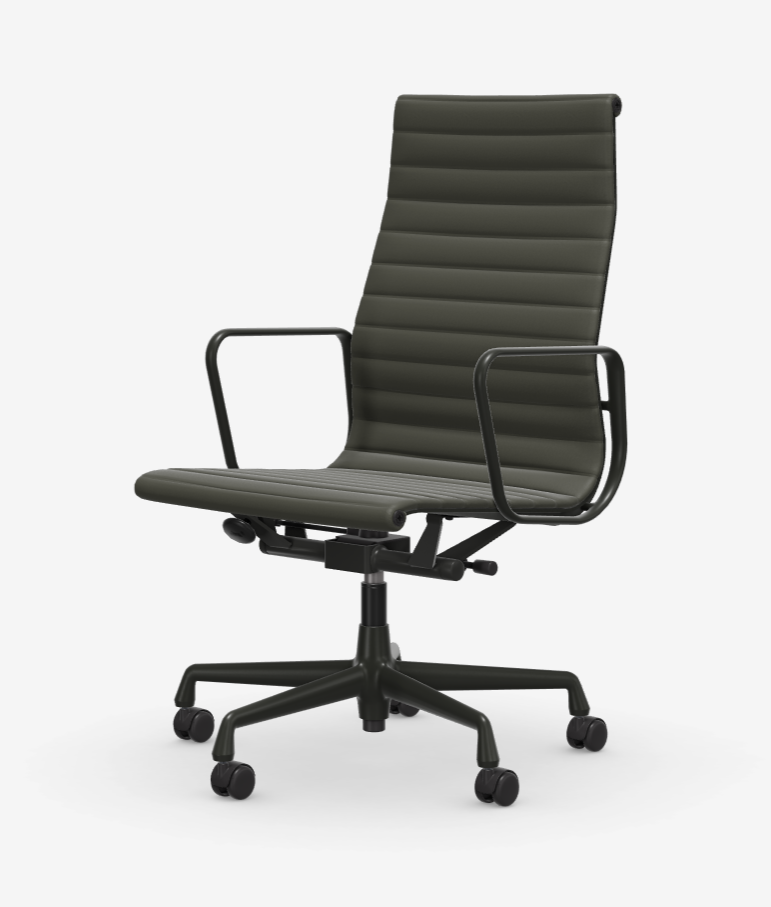 Vitra EA 119 Chair - Premium Leder 61 Umbra Grey/Zwart Frame