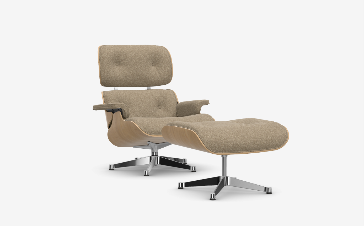 Vitra Eames Lounge Chair + Ottoman - Nubia Bamboo Terra/Kastanje Natural Gelakt/Gepolijst Aluminium