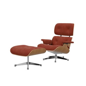 Vitra Eames Lounge Chair + Ottoman - Calma Brandy/Kersen Naturel Gelakt/Gepolijst Aluminium