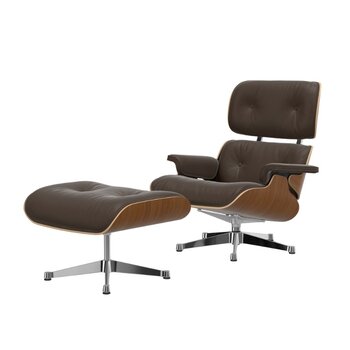 Vitra Eames Lounge Chair + Ottoman - Leather Premium F Marron/Notenhout Naturel Gelakt/Gepolijst Aluminium