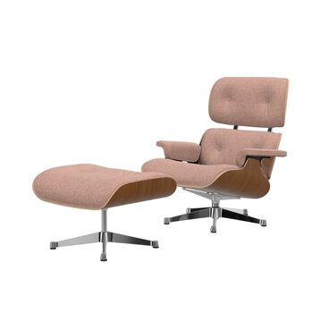 Vitra Eames Lounge Chair + Ottoman - Nubia Ivory Peach/Notenhout Naturel Gelakt/Gepolijst Aluminium