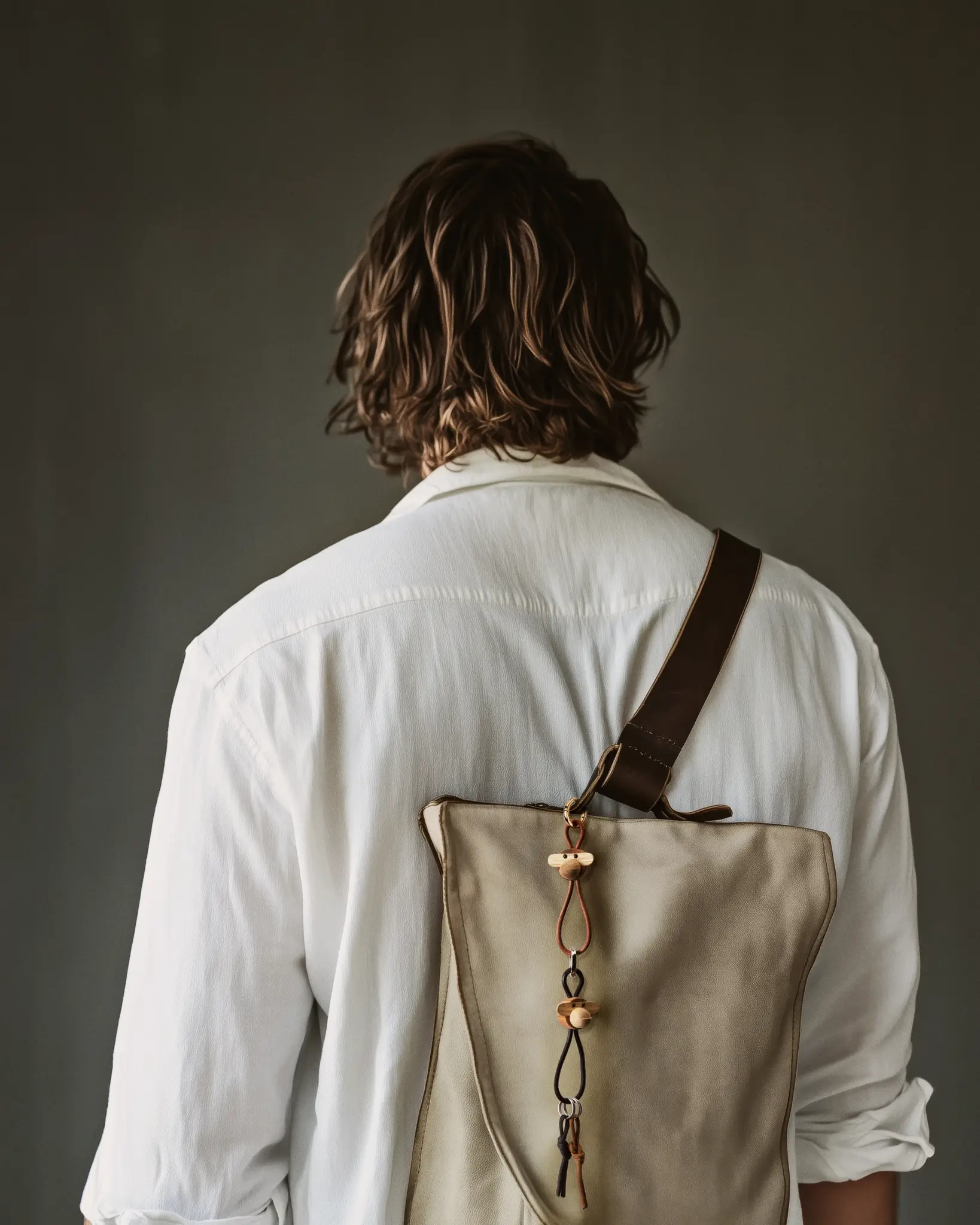 Kay Bojesen Monkey Golden Metal Keychain - Natural Leather