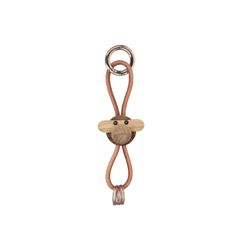Kay Bojesen Monkey Golden Metal Keychain - Natural Leather