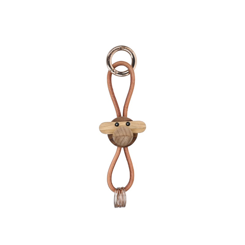 Kay Bojesen Monkey Golden Metal Keychain - Natural Leather