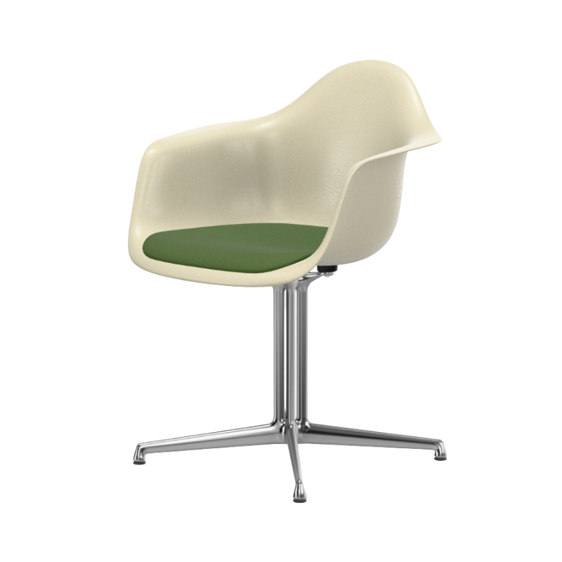 Vitra Eames Fiberglass Armchair DAL met zitkussen - Parchment/Gepolijst/Hopsak
