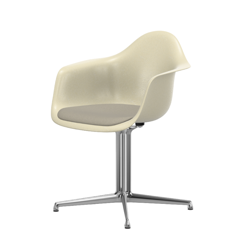 Vitra Eames Fiberglass Armchair DAL met zitkussen - Parchment/Gepolijst/Hopsak